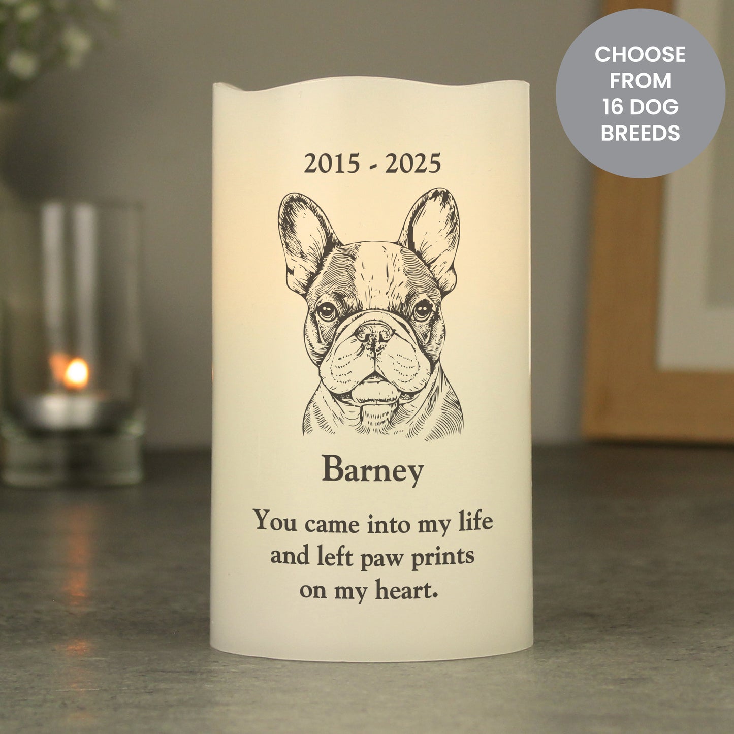 Personalised Dog Breed Memorial LED Candle - Choose from 16 Breeds