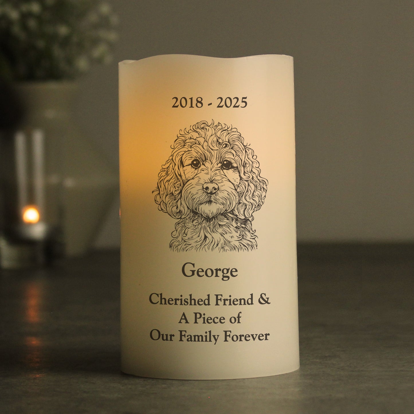 Personalised Dog Breed Memorial LED Candle - Choose from 16 Breeds