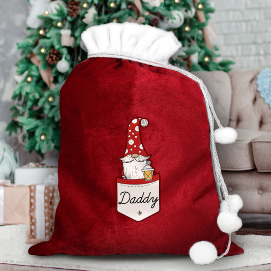 Personalised Pocket Gonk Family Red Christmas Sack - Male/Dad Design