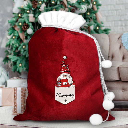 Personalised Pocket Gonk Family Red Christmas Sack - Female/Mum Design