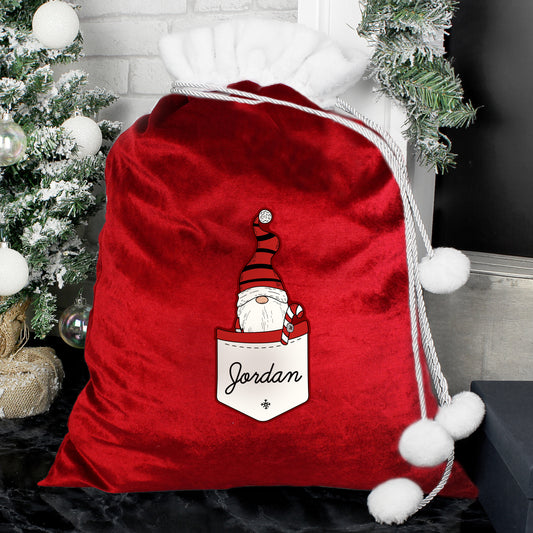 Personalised Pocket Gonk Family Red Christmas Sack - Boy Design