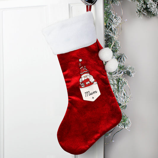 Personalised Pocket Gonk Family Red Christmas Stocking - Female/Mum Design