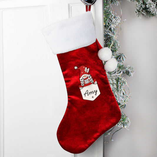 Personalised Pocket Gonk Family Red Christmas Stocking - Girl Design