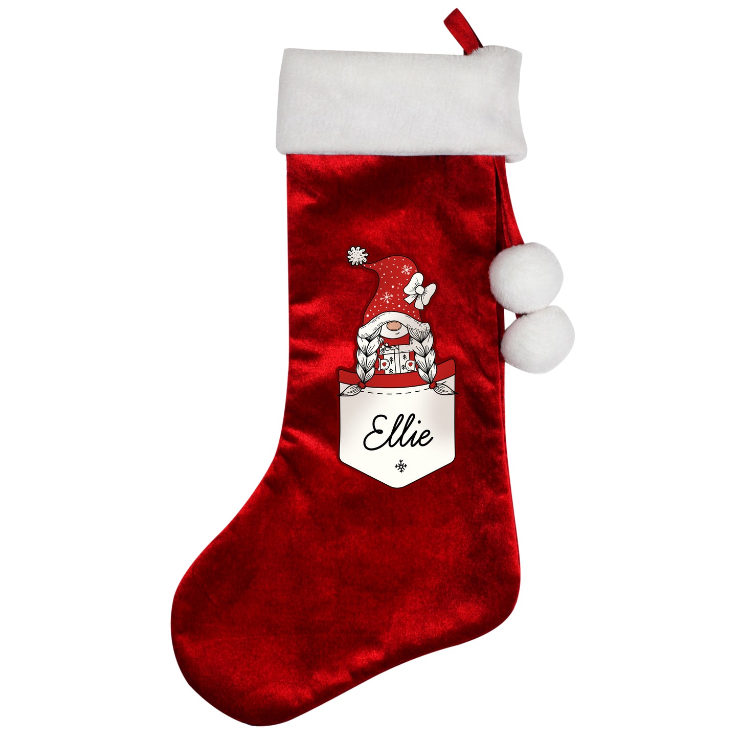 Personalised Pocket Gonk Family Red Christmas Stocking - Girl Design