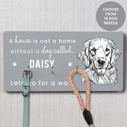 Personalised Dog Breed Wooden Lead Hooks - Choose from 16 Breeds