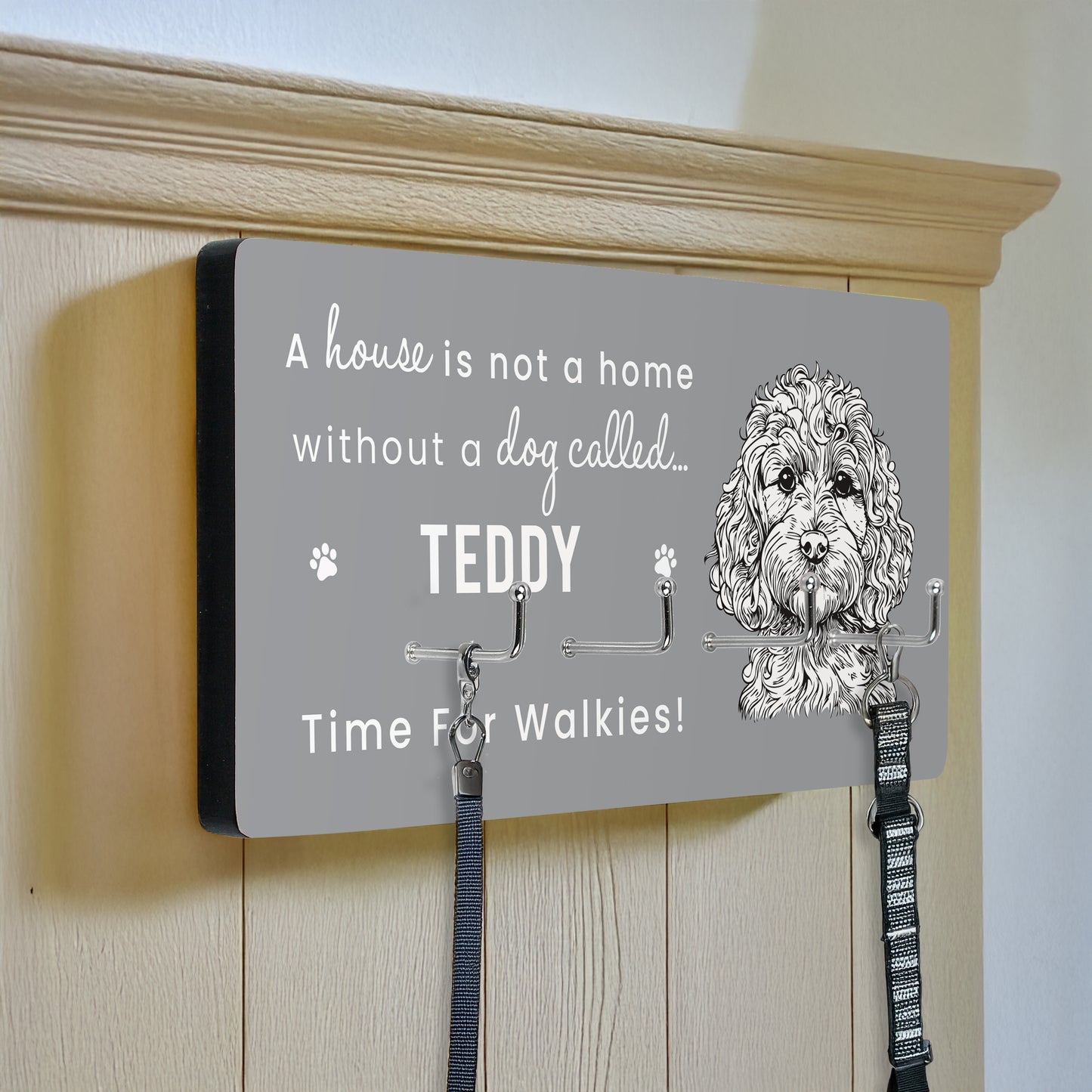 Personalised Dog Breed Wooden Lead Hooks - Choose from 16 Breeds