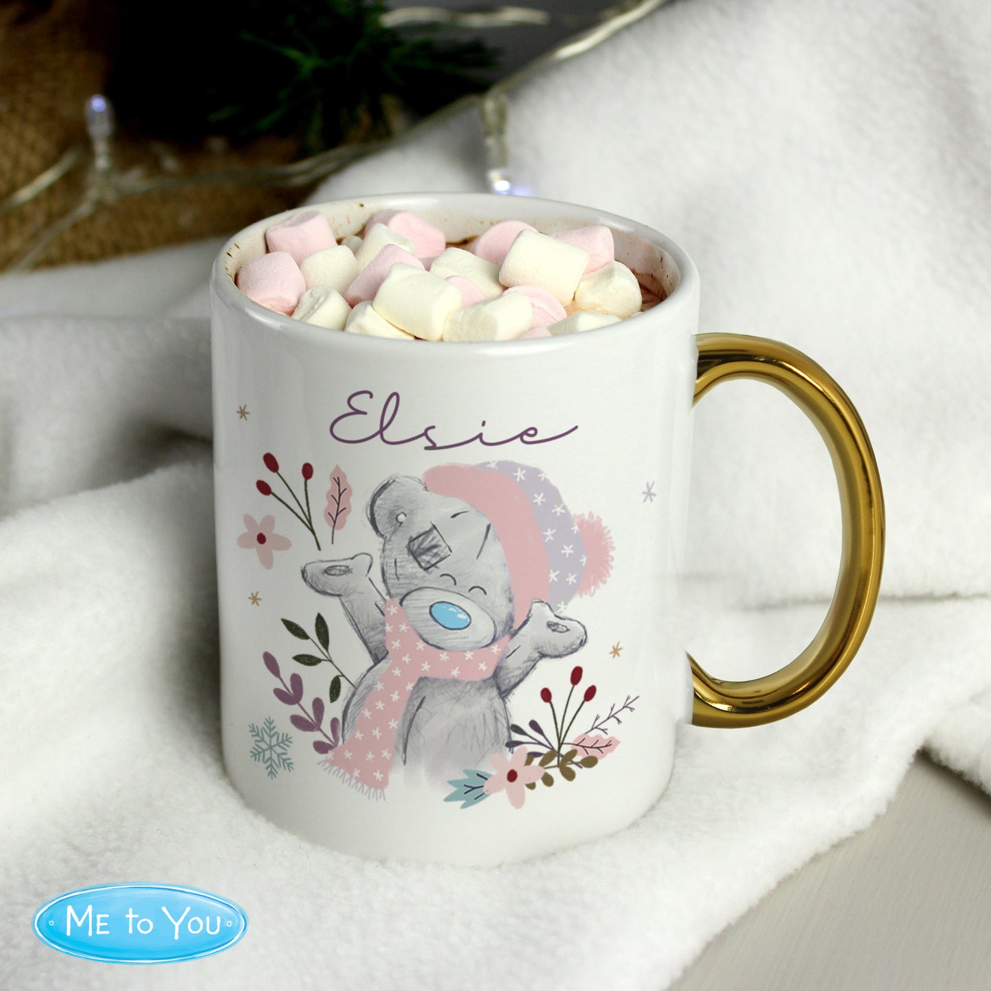 Personalised Me to You Cosy Winter with Gold Handled Mug