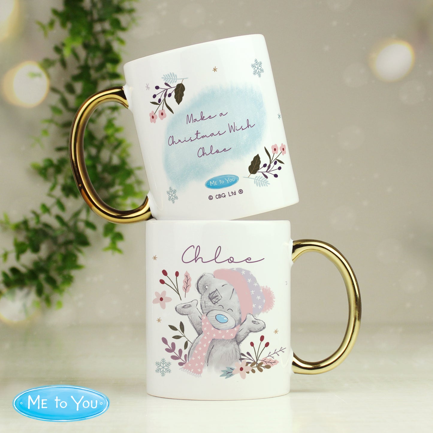 Personalised Me to You Cosy Winter with Gold Handled Mug