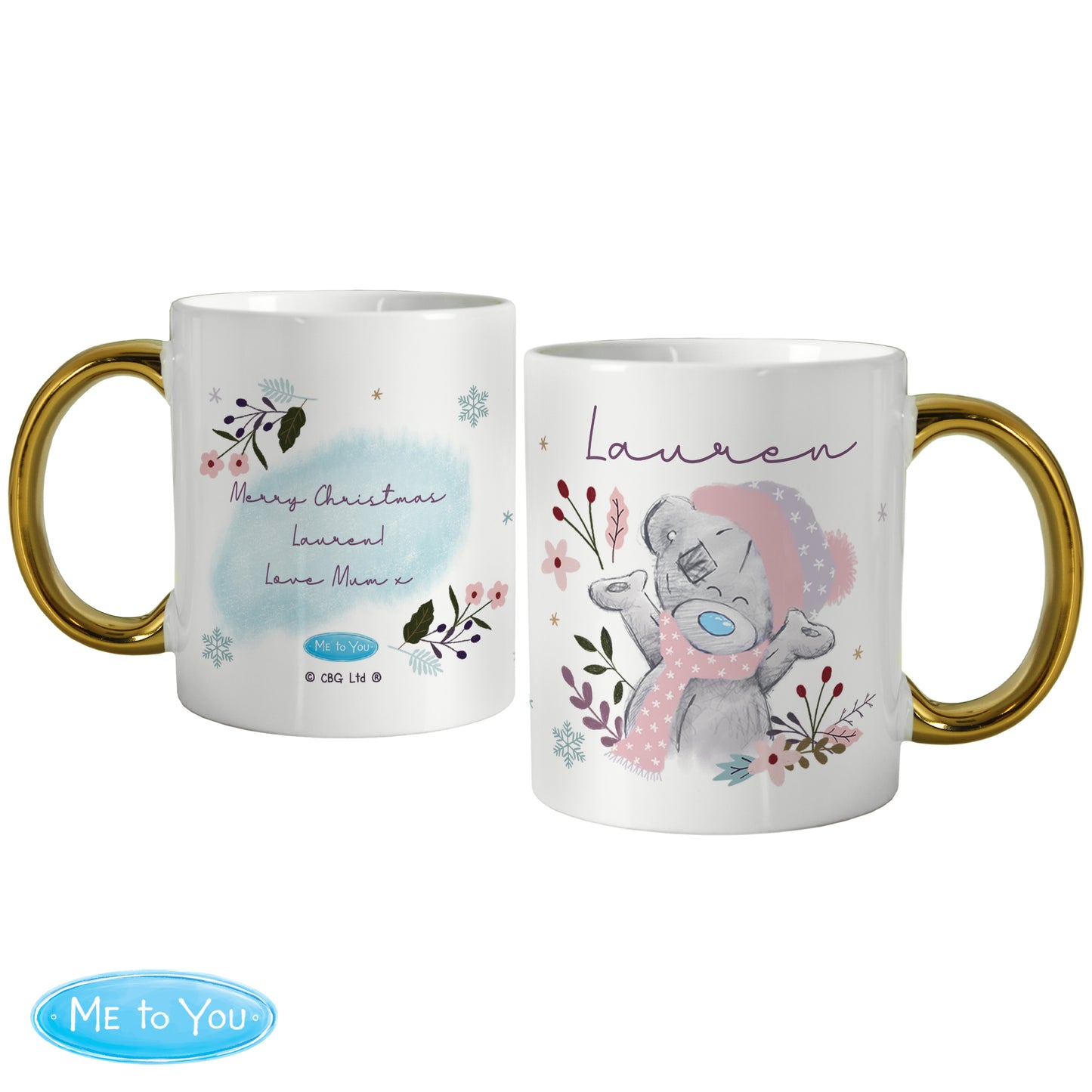 Personalised Me to You Cosy Winter with Gold Handled Mug