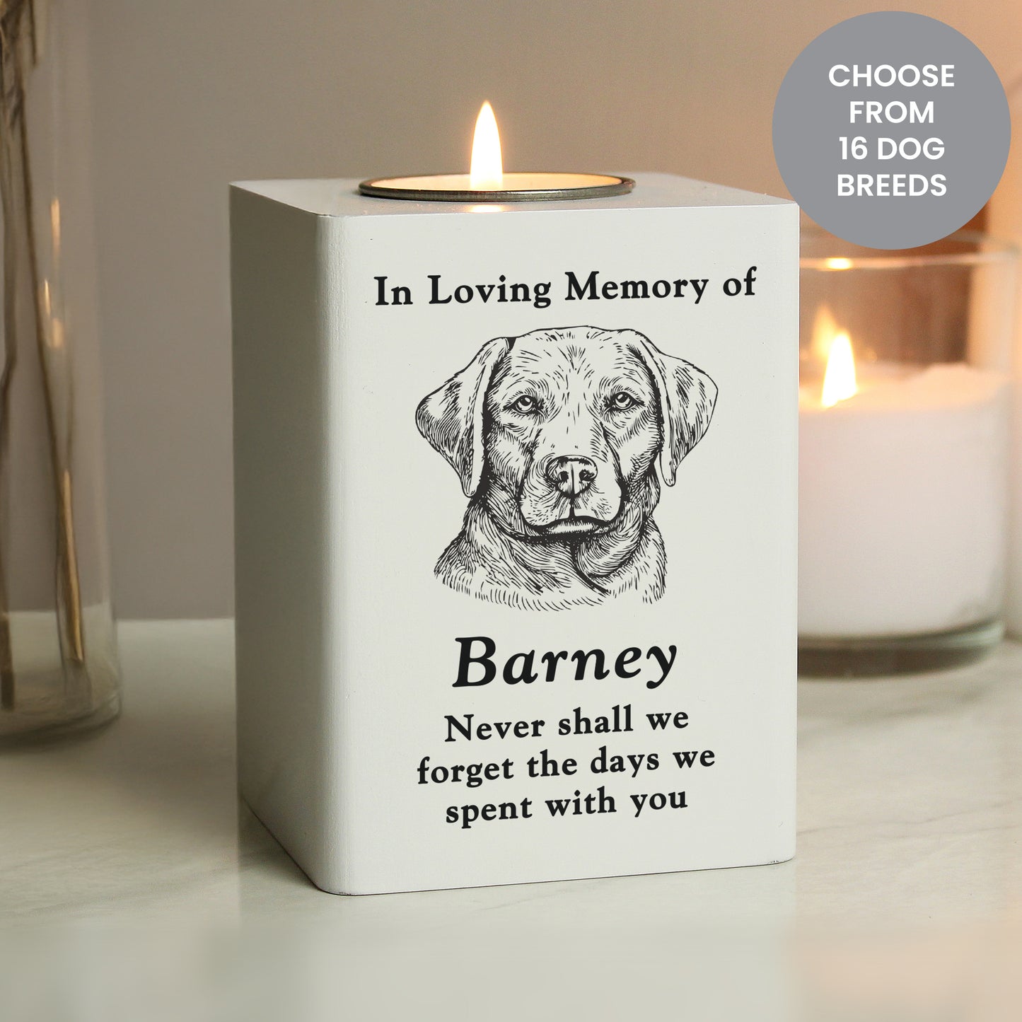 Personalised Dog Breed Memorial Tealight Holder - Choose from 16 Breeds