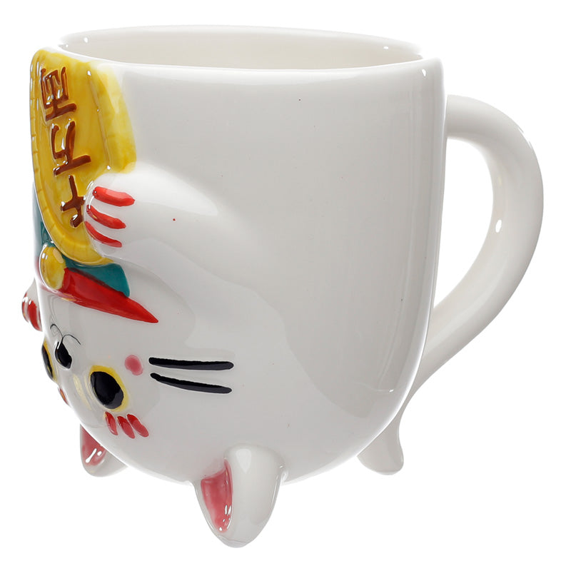 Maneki Neko Lucky Cat Upside Down Ceramic Mug