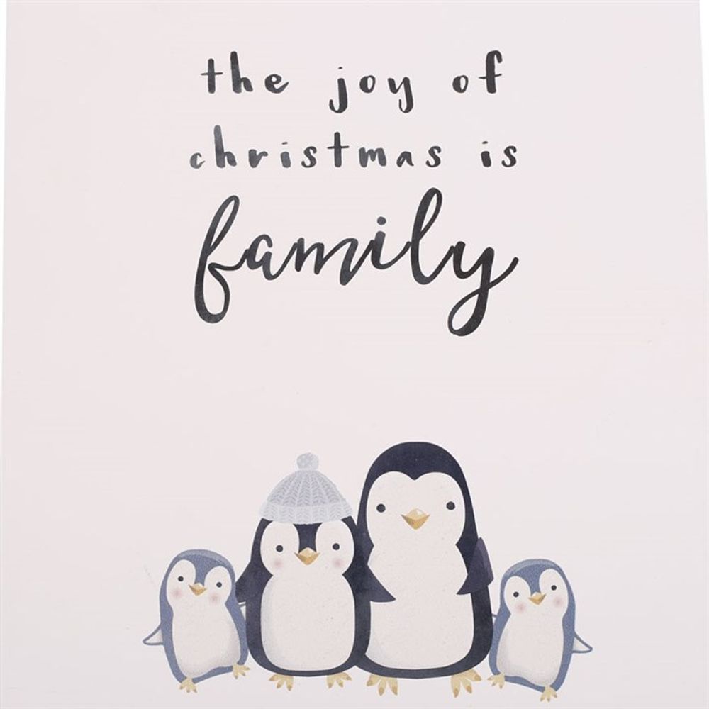 'Joy of Christmas' Penguin Family Hanging Wooden Sign