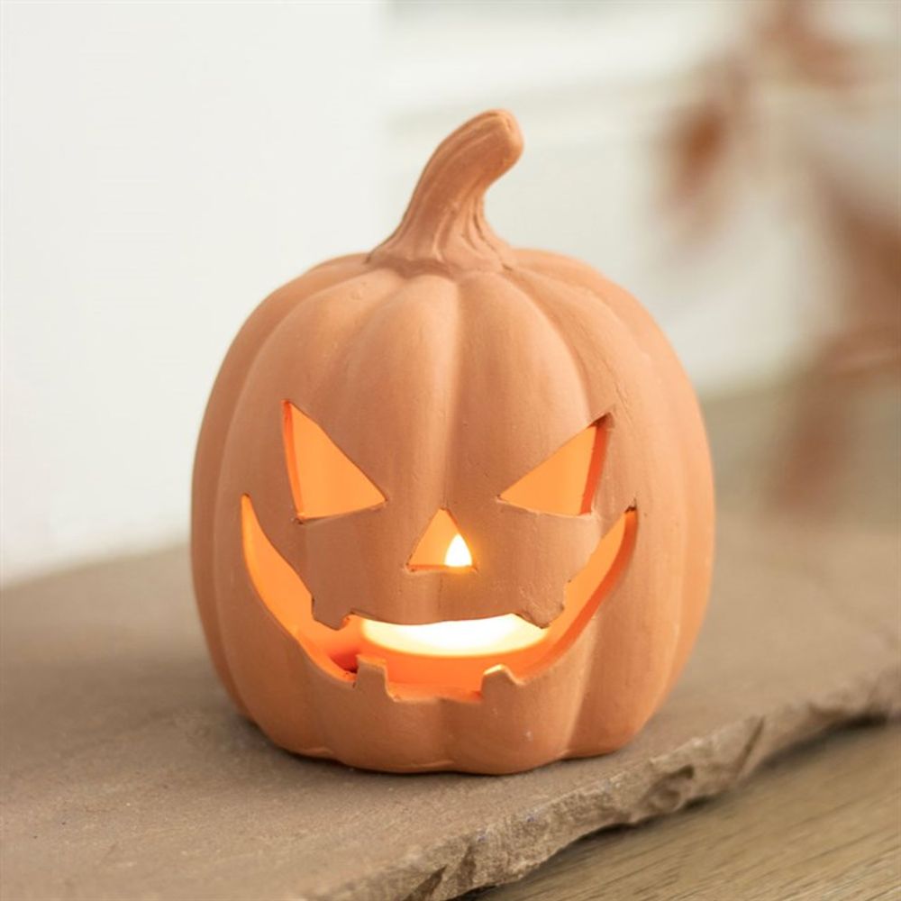 15cm Terracotta Halloween Pumpkin (Tealight) Ornament - Due Back May 2025