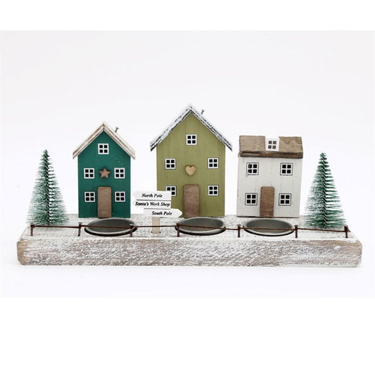 Christmas House Triple Tealight Holder (30cm)