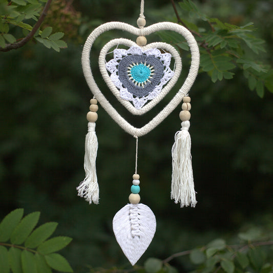 Hand Made Natural Dream Catcher - Blue Heart in Heart (Medium)