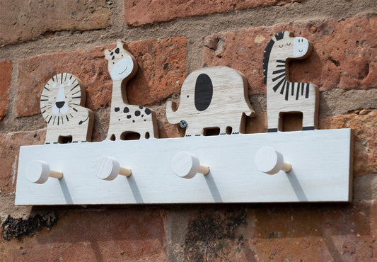 Wooden Safari Carvings with 4 Coat Hooks