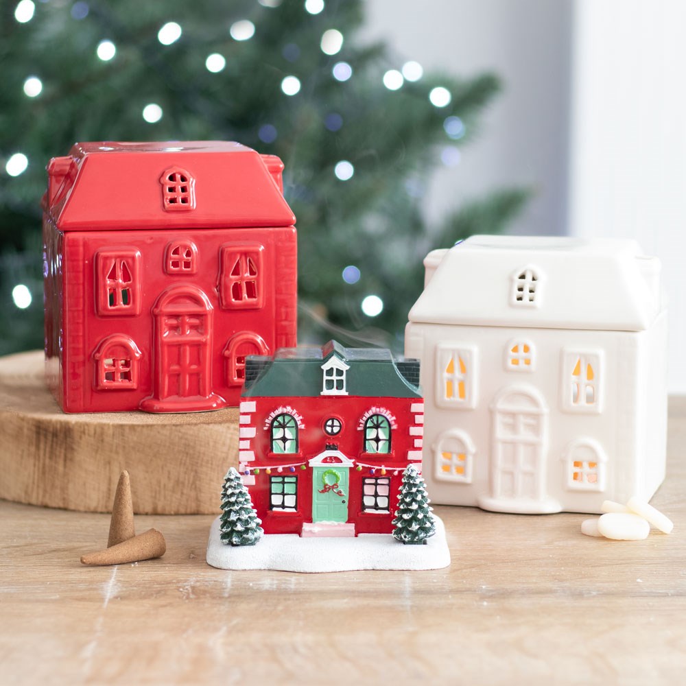 Red Ceramic House Oil/Wax Melt Burner - ideal for Christmas