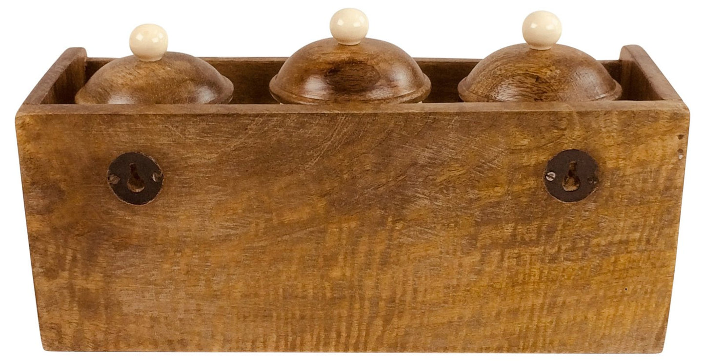 Wooden Rack with 3 Ceramic Jars - UK Only