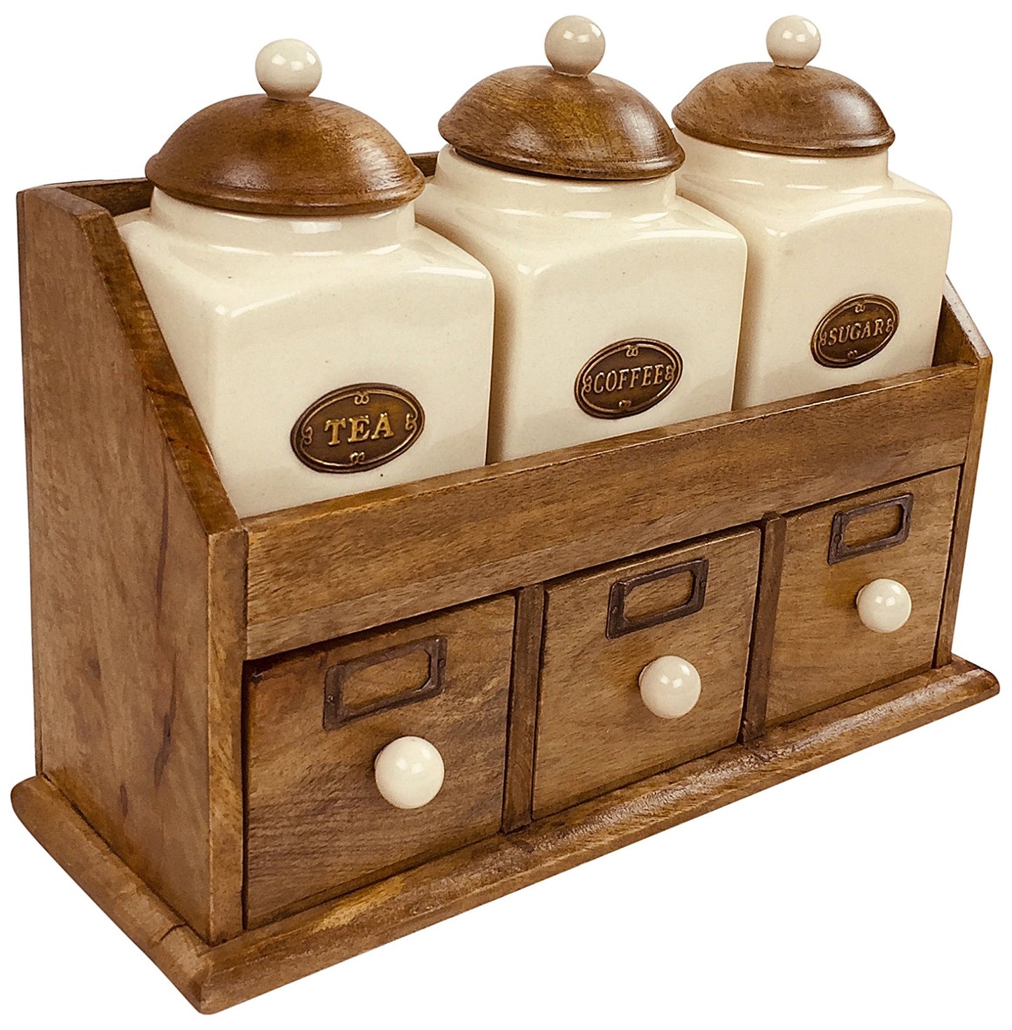 Three Ceramic Jars With Wooden Drawers - UK Only