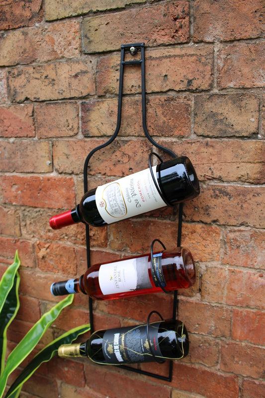 Wall Mounted Black Metal Wine Bottle Holder - UK Only