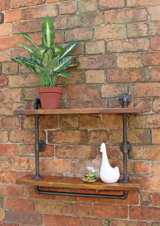 Industrial Pipe Wall Shelf with 2 Shelves - UK Only