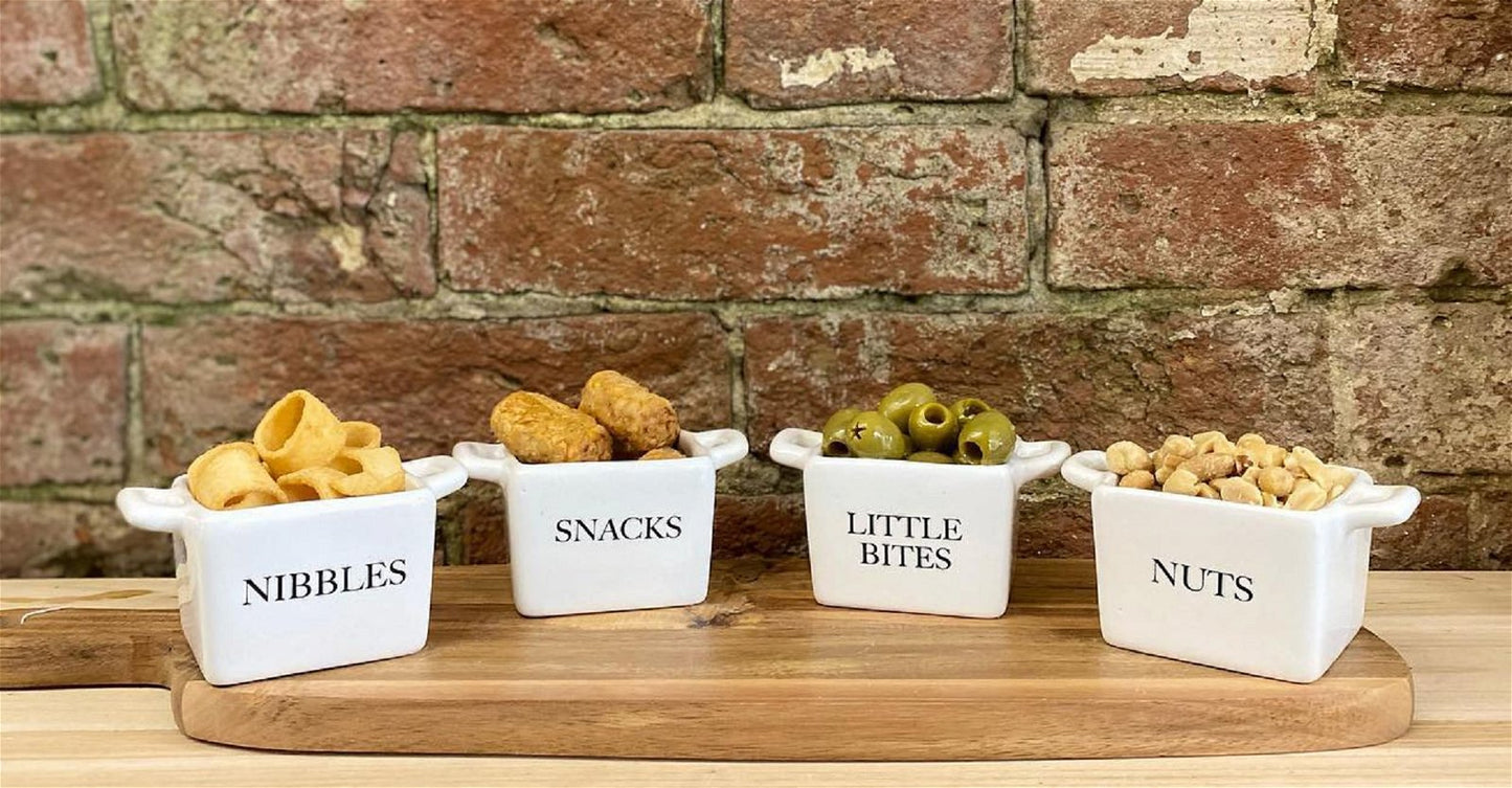 Set of 4 White Ceramic Square Snack Bowls (Nibbles, Nuts, Snacks and Little Bites)