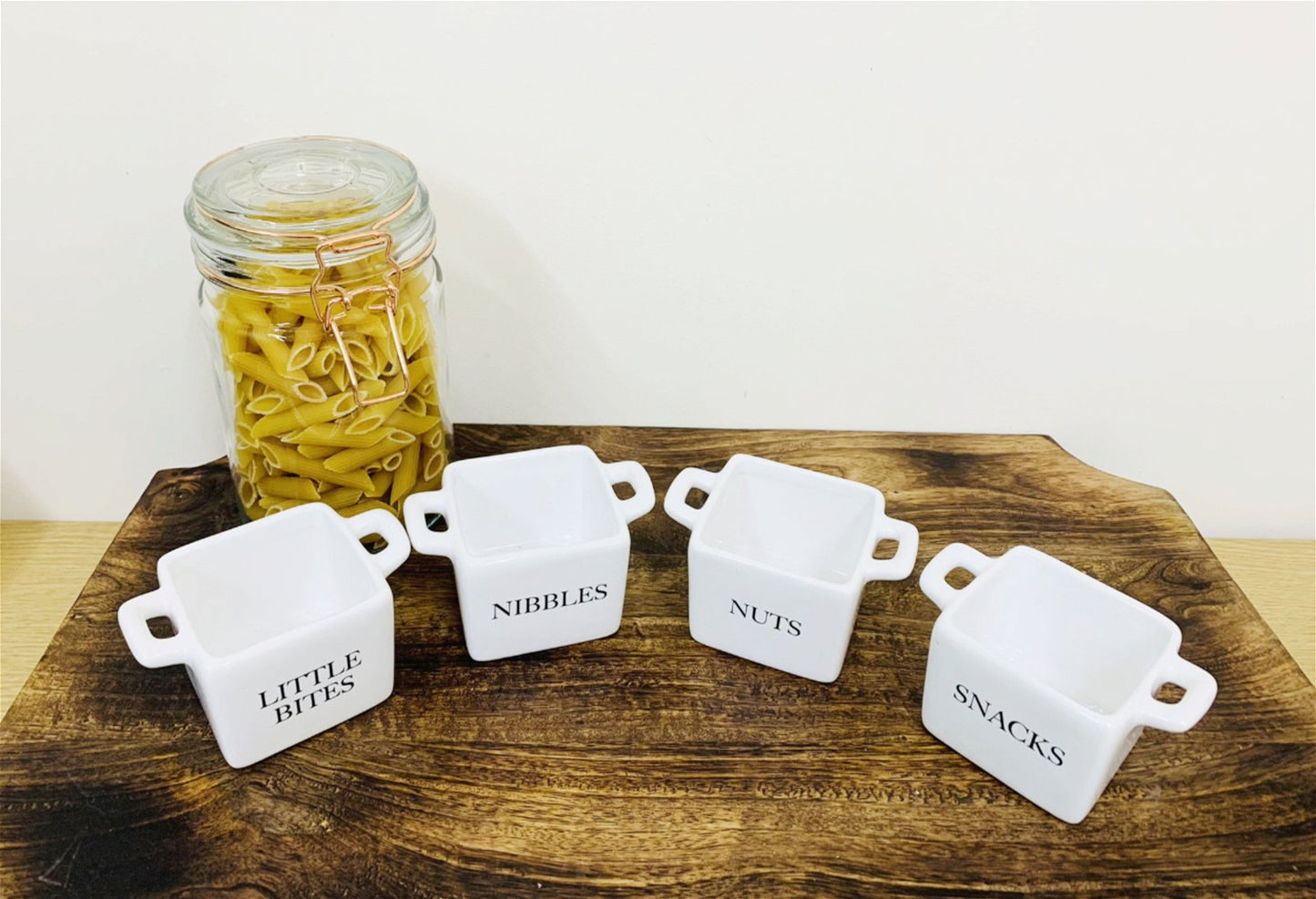 Set of 4 White Ceramic Square Snack Bowls (Nibbles, Nuts, Snacks and Little Bites)