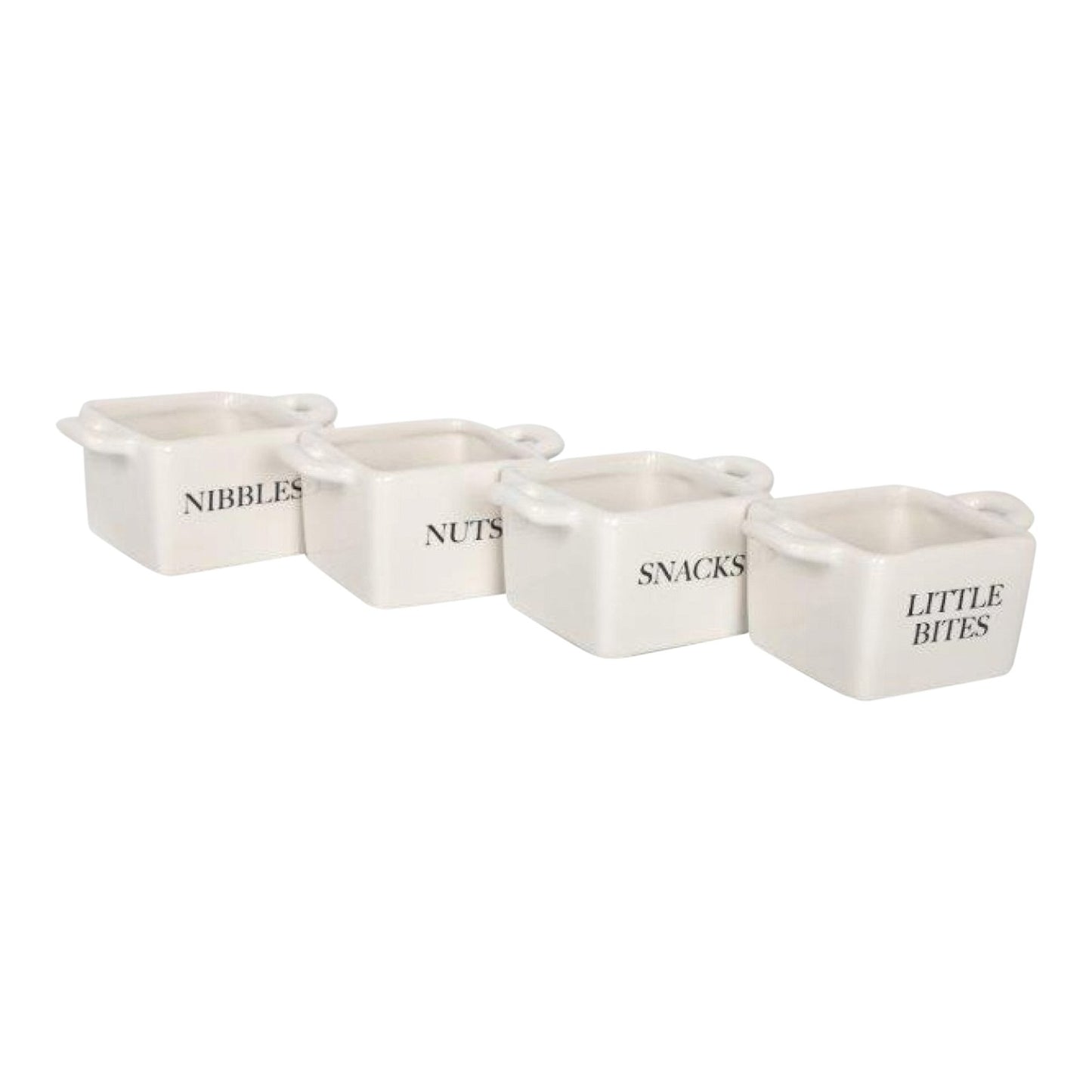 Set of 4 White Ceramic Square Snack Bowls (Nibbles, Nuts, Snacks and Little Bites)