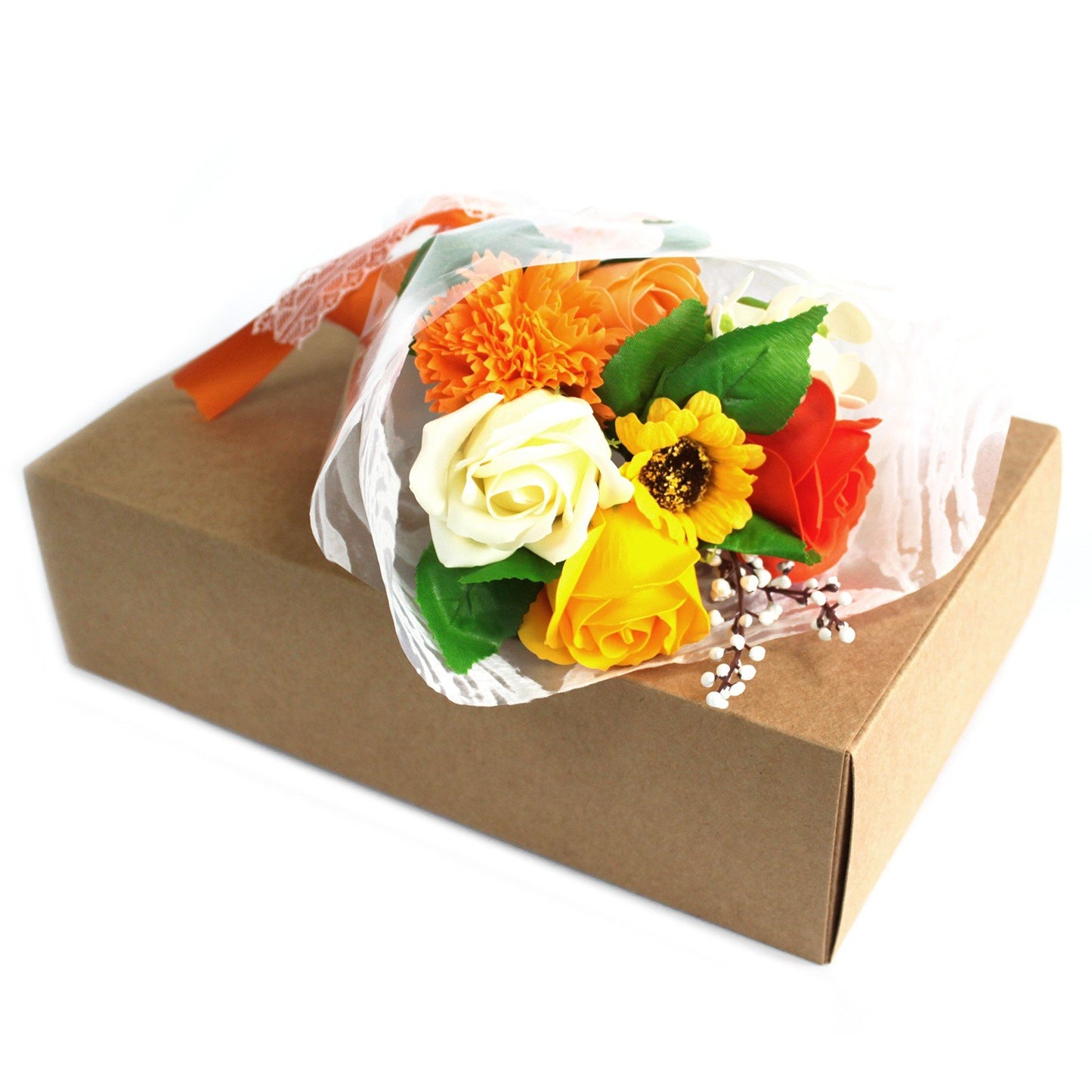 Boxed Soap Flower Bouquet - Orange