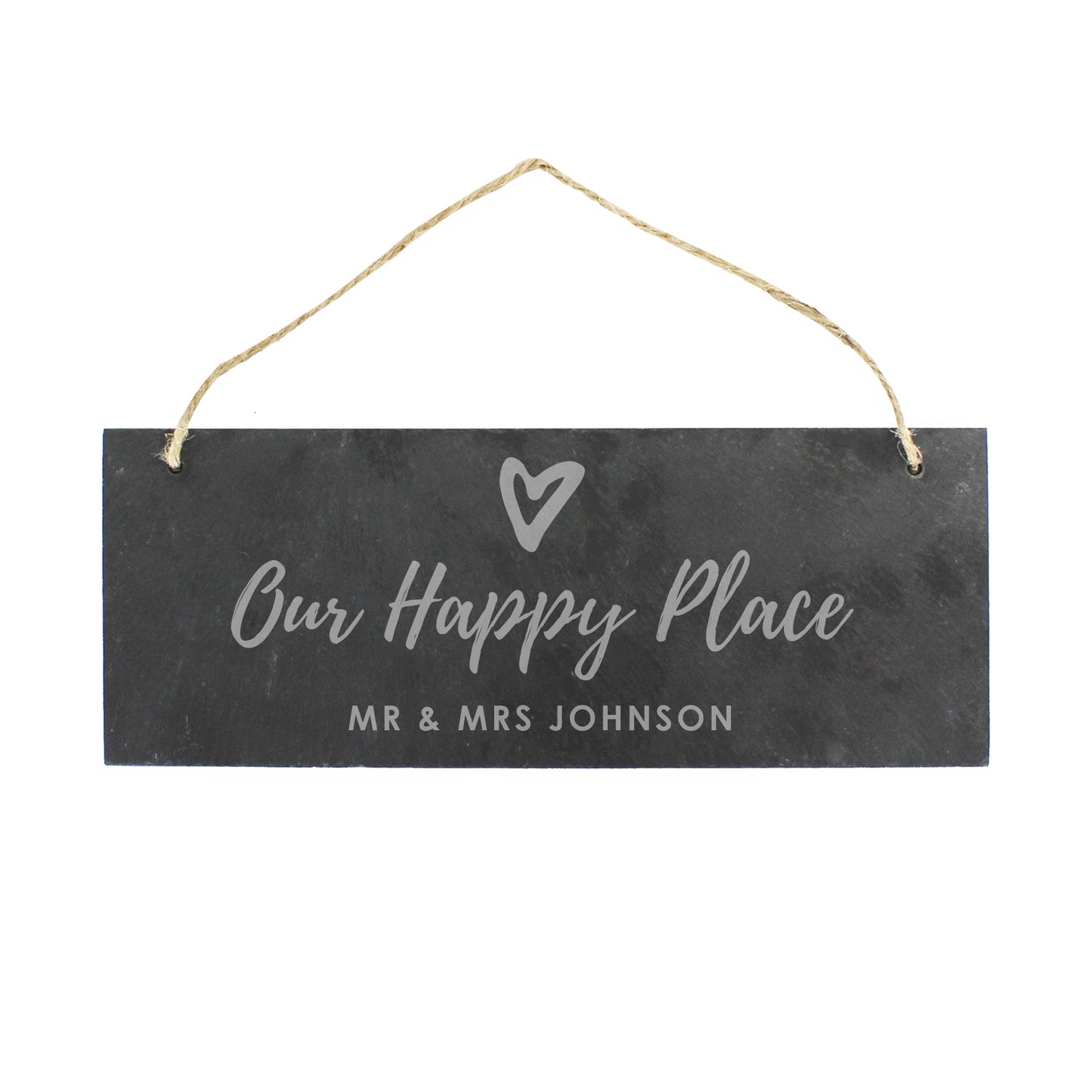 Personalised 'Our Happy Place' Hanging Slate Plaque