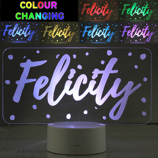 Personalised Name Only Pokka Dot LED Colour Changing Night Light