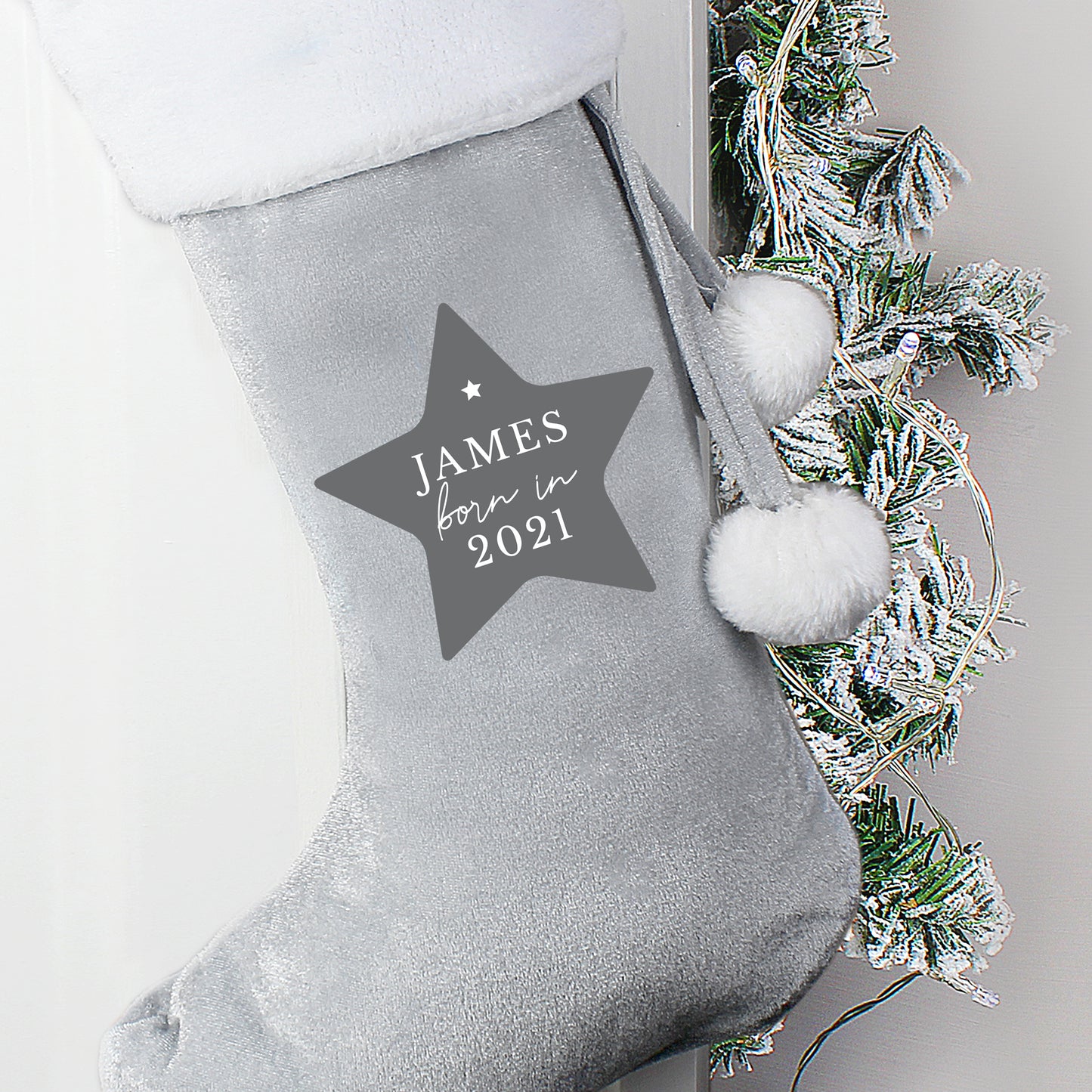 Personalised 'Born In....' Silver Grey Stocking