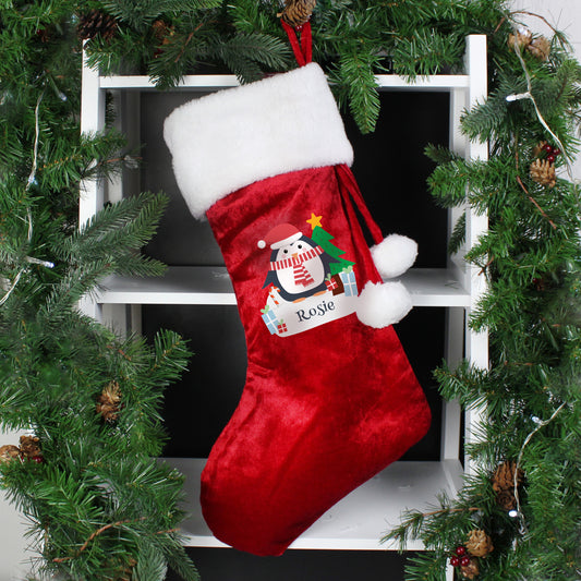 Personalised Penguin Red Christmas Stocking