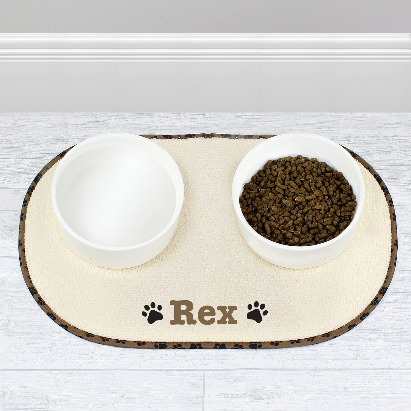 Personalised Brown Paw Print Pet Bowl Placemat (Microfiber)