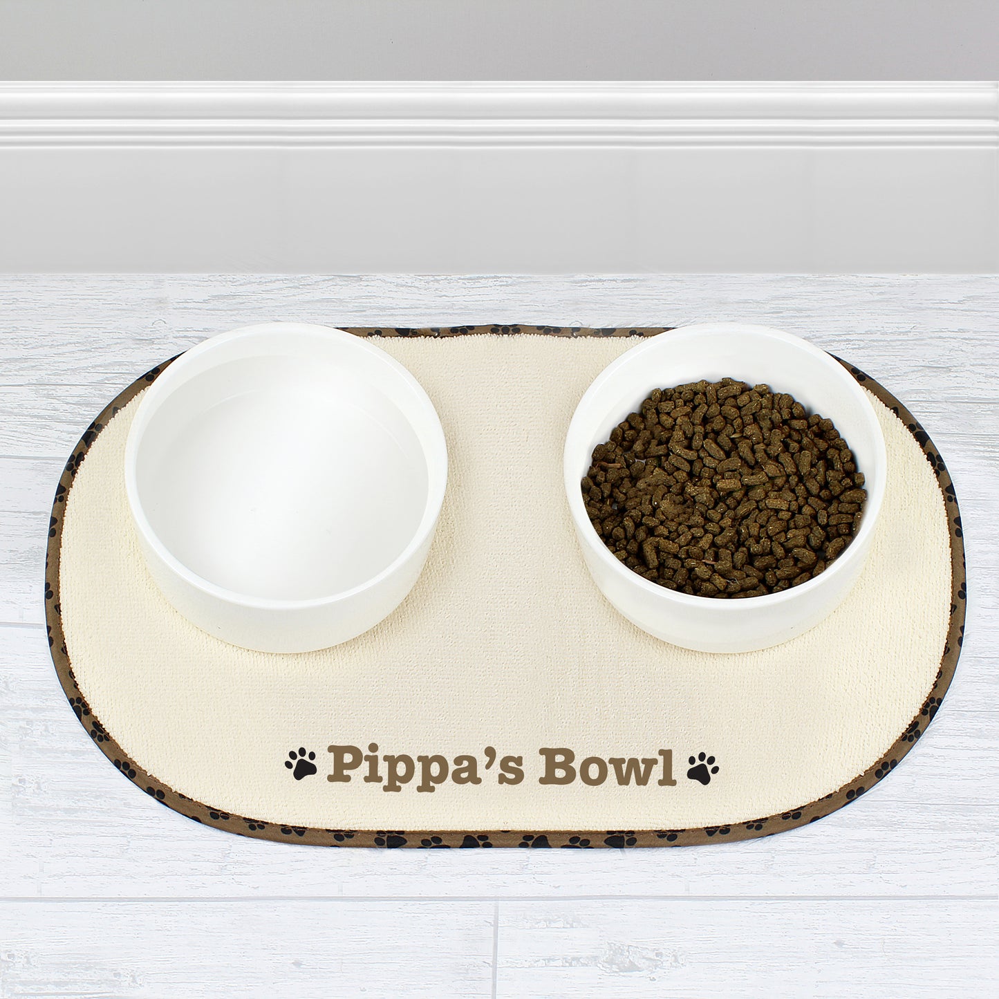 Personalised Brown Paw Print Pet Bowl Placemat (Microfiber)