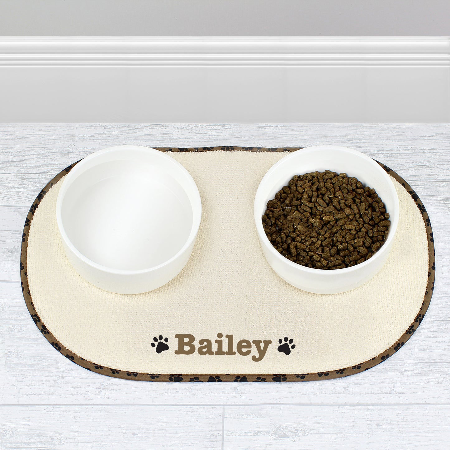 Personalised Brown Paw Print Pet Bowl Placemat (Microfiber)