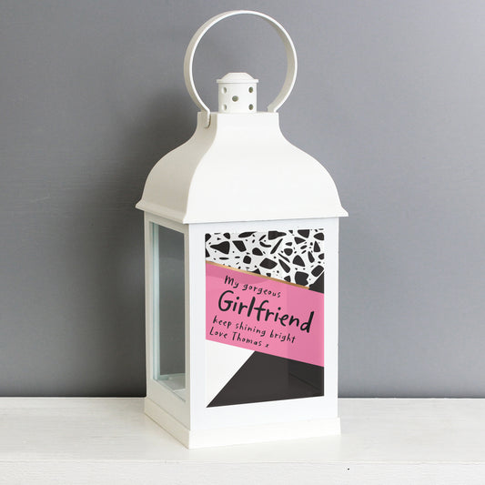 Personalised Pink & Black Rustic White Lantern