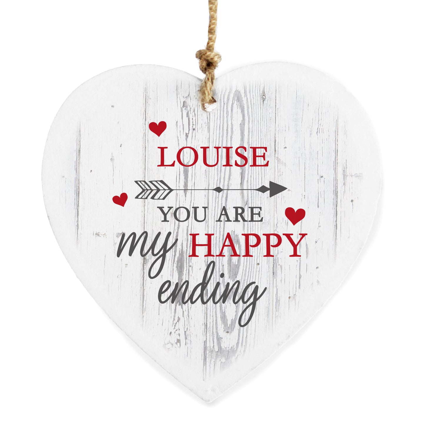 Personalised 'My Happy Ending' Wooden Heart Decoration