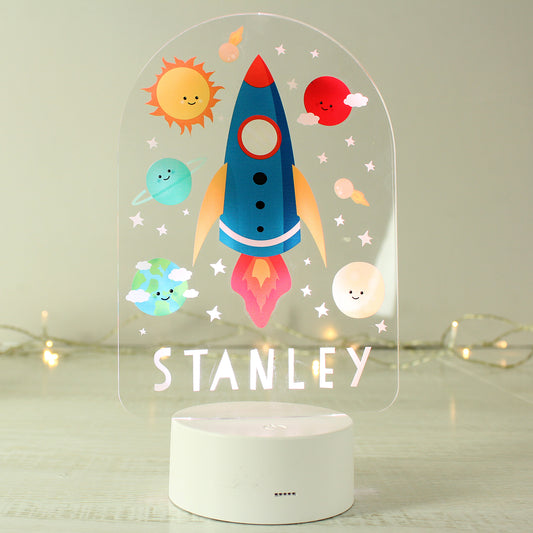 Personalised Space Rocket LED Colour Changing Night Light