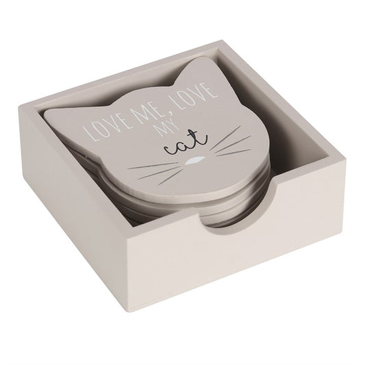 Set of 6 Cat Shaped Coasters in Holder