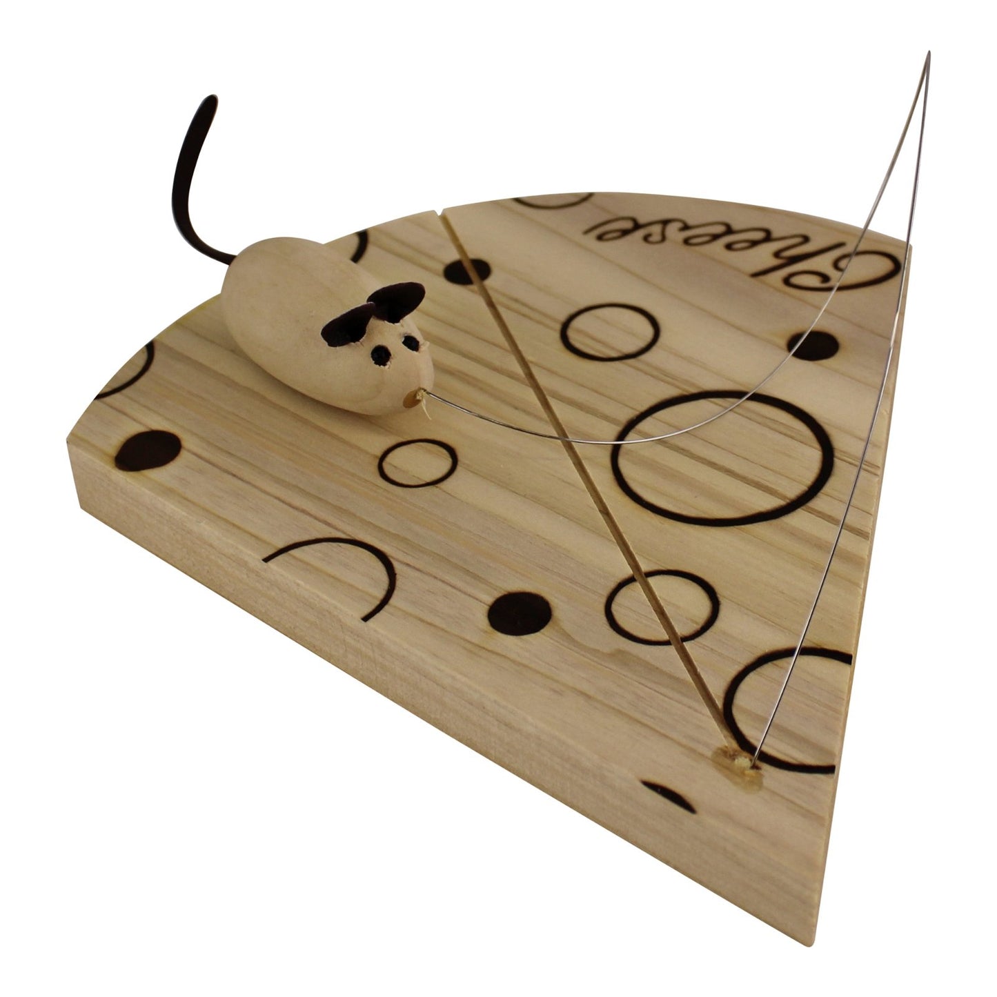 Handcrafted Wooden Cheese Board With Wire And Mouse Decoration