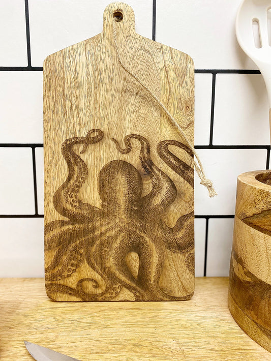 Engraved Wooden Cheese Board - Octopus Design