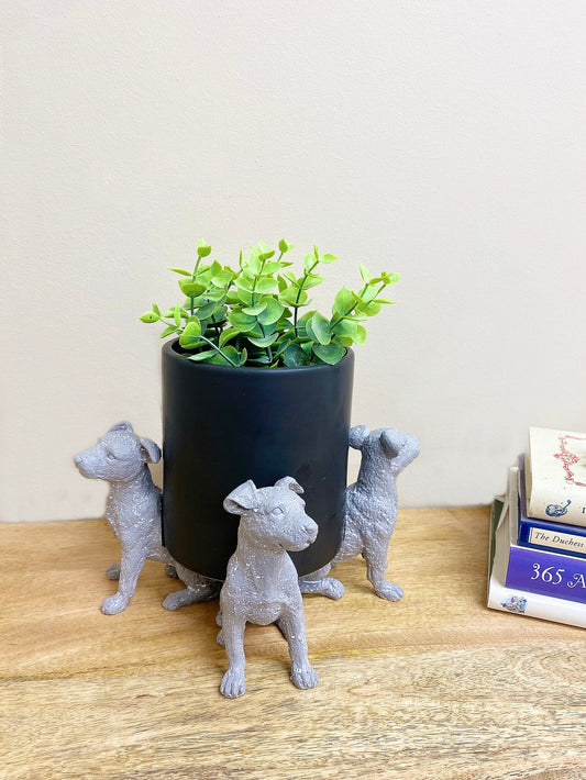 Set of Three Grey Dog Pot Risers