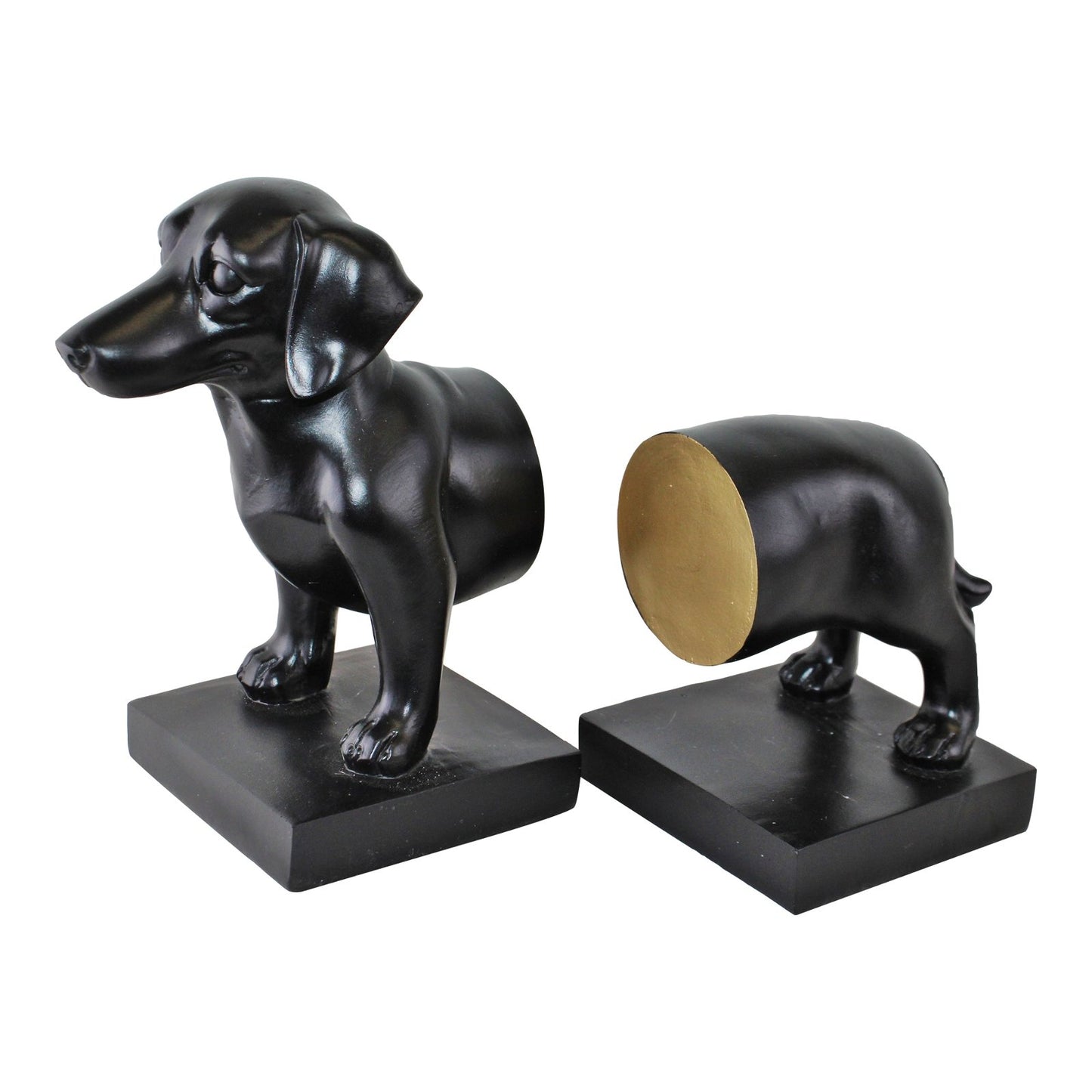 Set of Two Sausage Dog Bookends - Black Finish