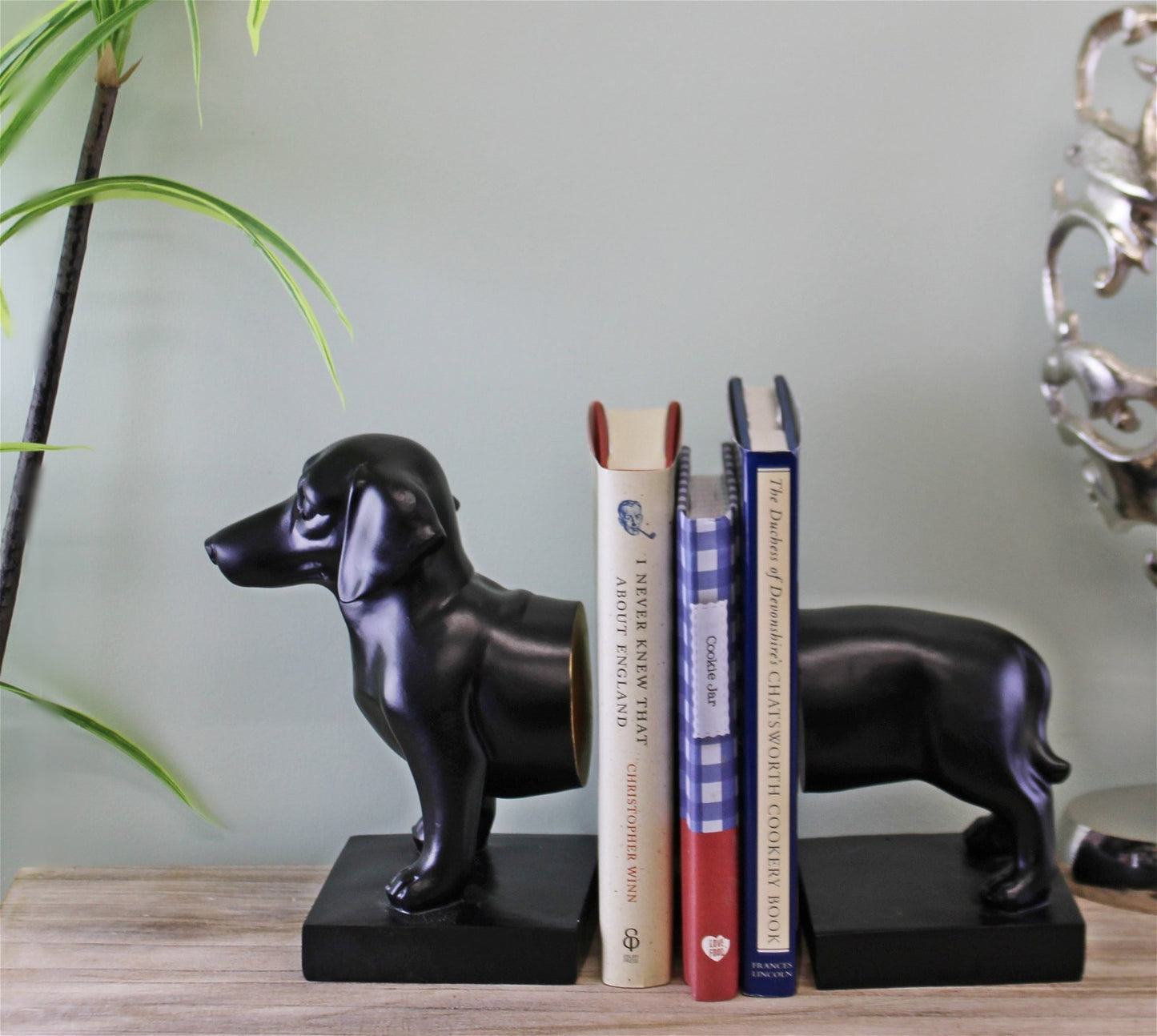 Set of Two Sausage Dog Bookends - Black Finish