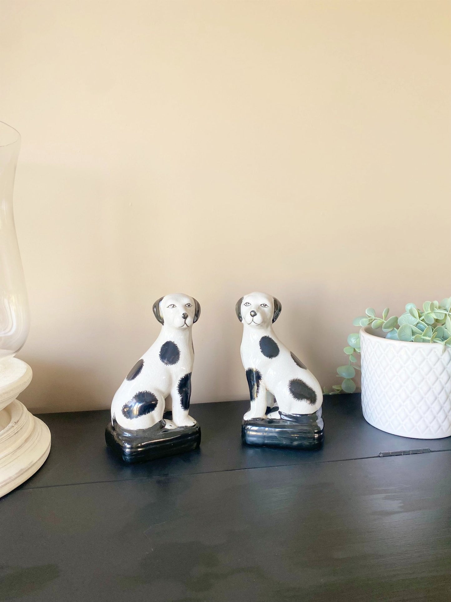 Black and White Porcelain Dog Ornaments - Set of 2
