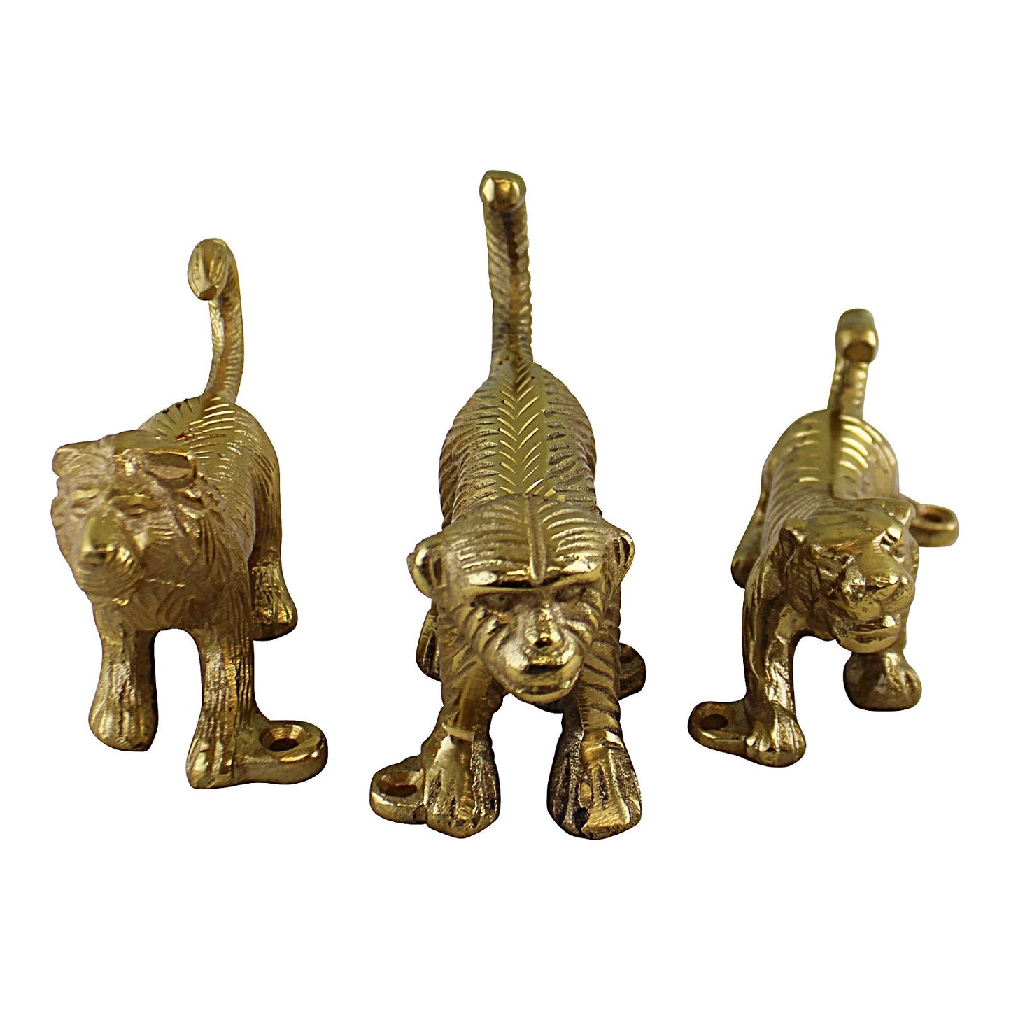 Set of 3 Gold Metal Safari Animal Coat Hooks (Lion, Tiger & Monkey)