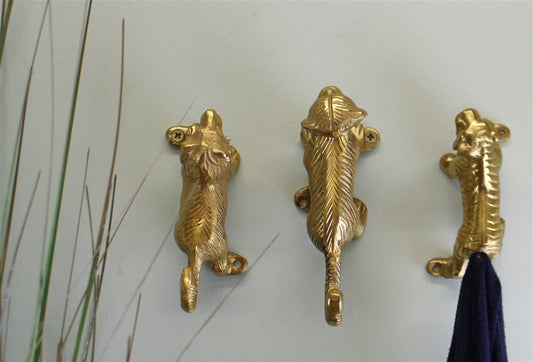 Set of 3 Gold Metal Safari Animal Coat Hooks (Lion, Tiger & Monkey)