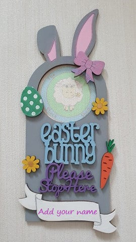 Customisable Wooden 'Easter Bunny Stop Here' Door Hanger - Can be Personalised