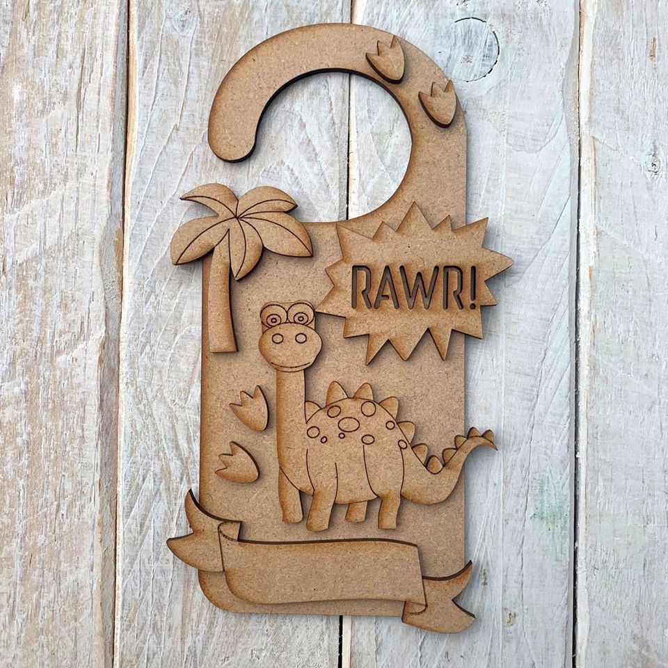 Customisable Wooden Dinosaur Door Hanger - Personalisation available